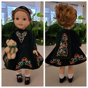 OOAK Irish Dancing 14 Inch Doll  ( cute little sister to 18 Inch Doll )